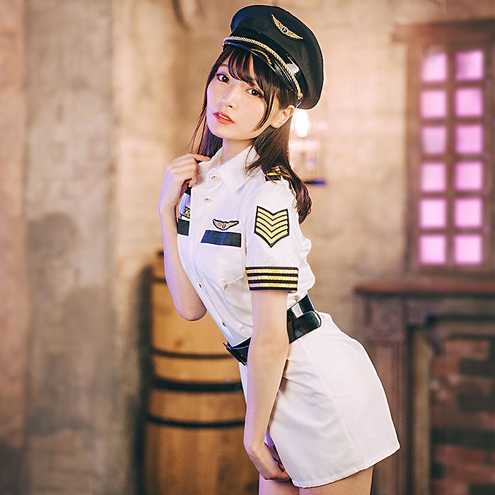 Shirt dress style pilot costume with belt and hat