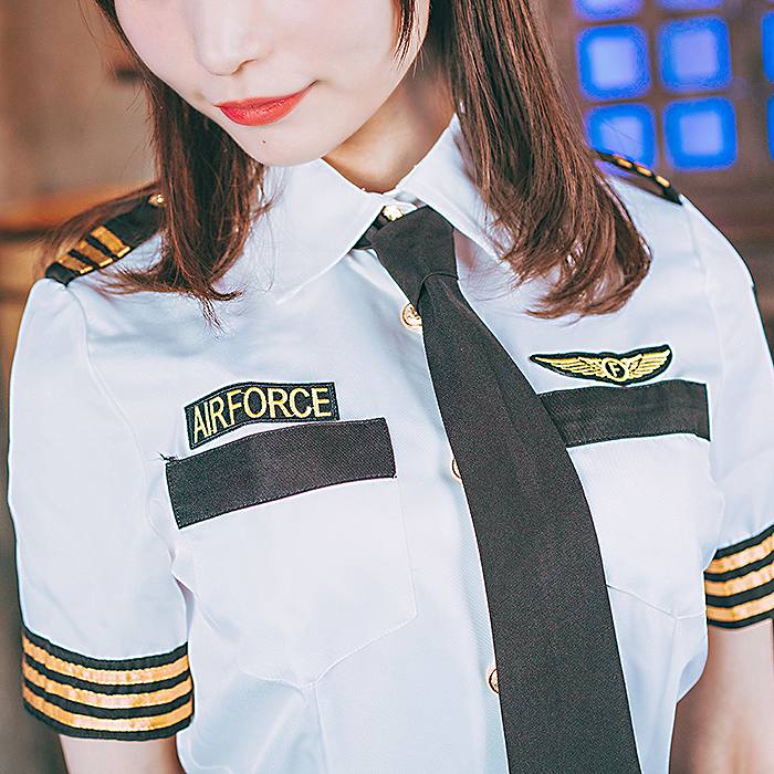 Shirt dress style pilot costume with belt and hat