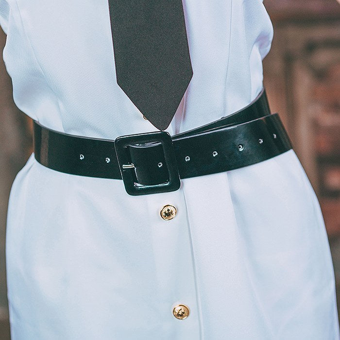 Shirt dress style pilot costume with belt and hat
