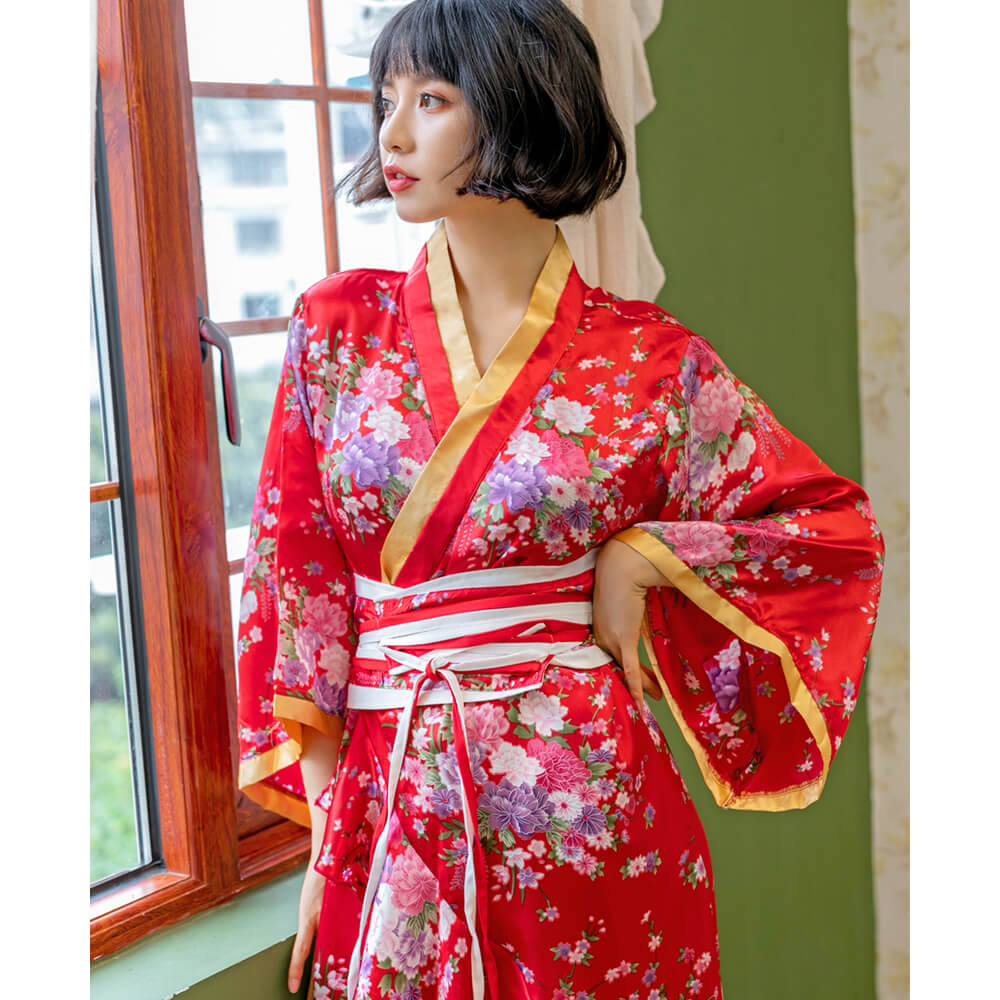 Red Flower Pattern Long Long -length Kaikai style kimono costume