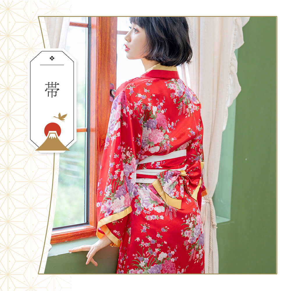 Red Flower Pattern Long Long -length Kaikai style kimono costume
