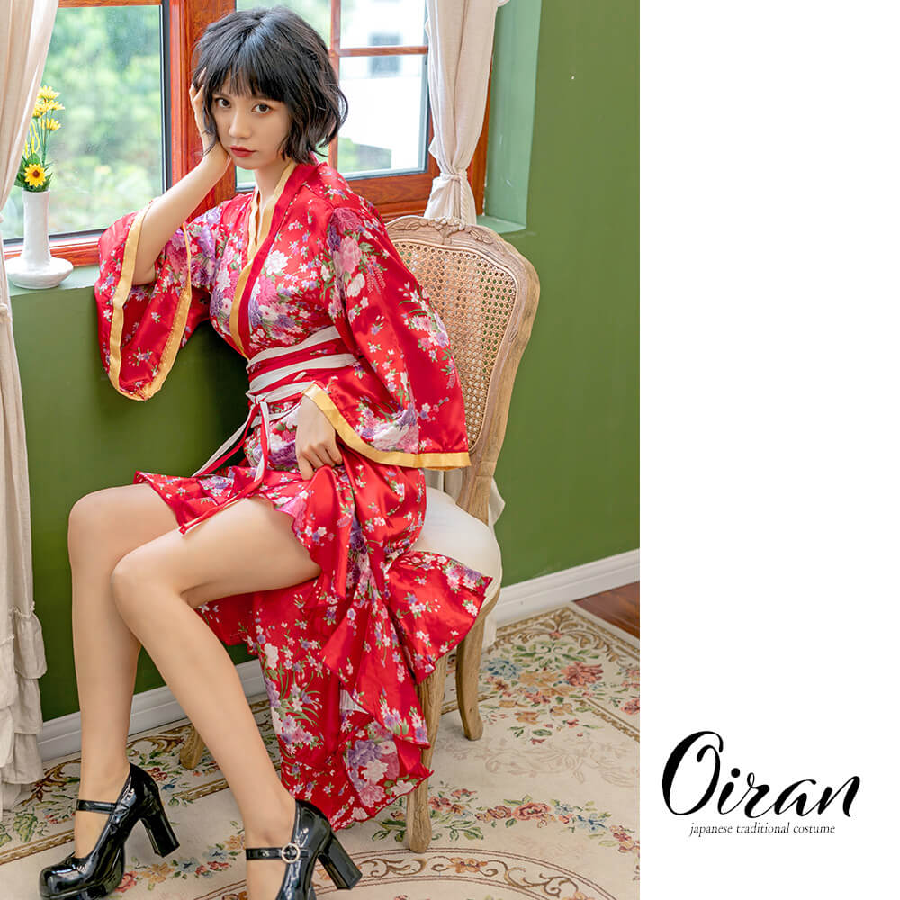 Red Flower Pattern Long Long -length Kaikai style kimono costume