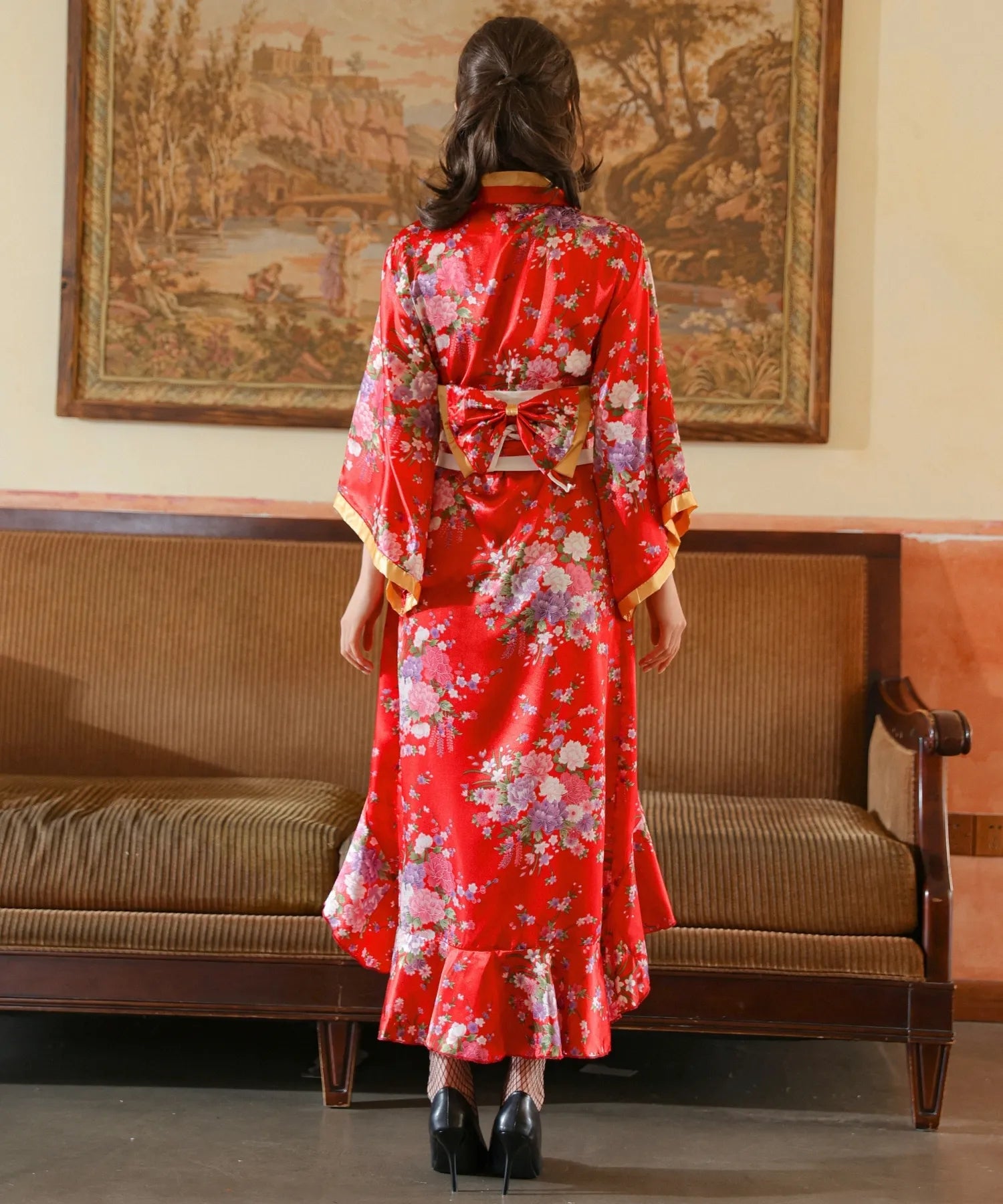 艶レッド 後ろ下がり&フリルの花魁コスチューム