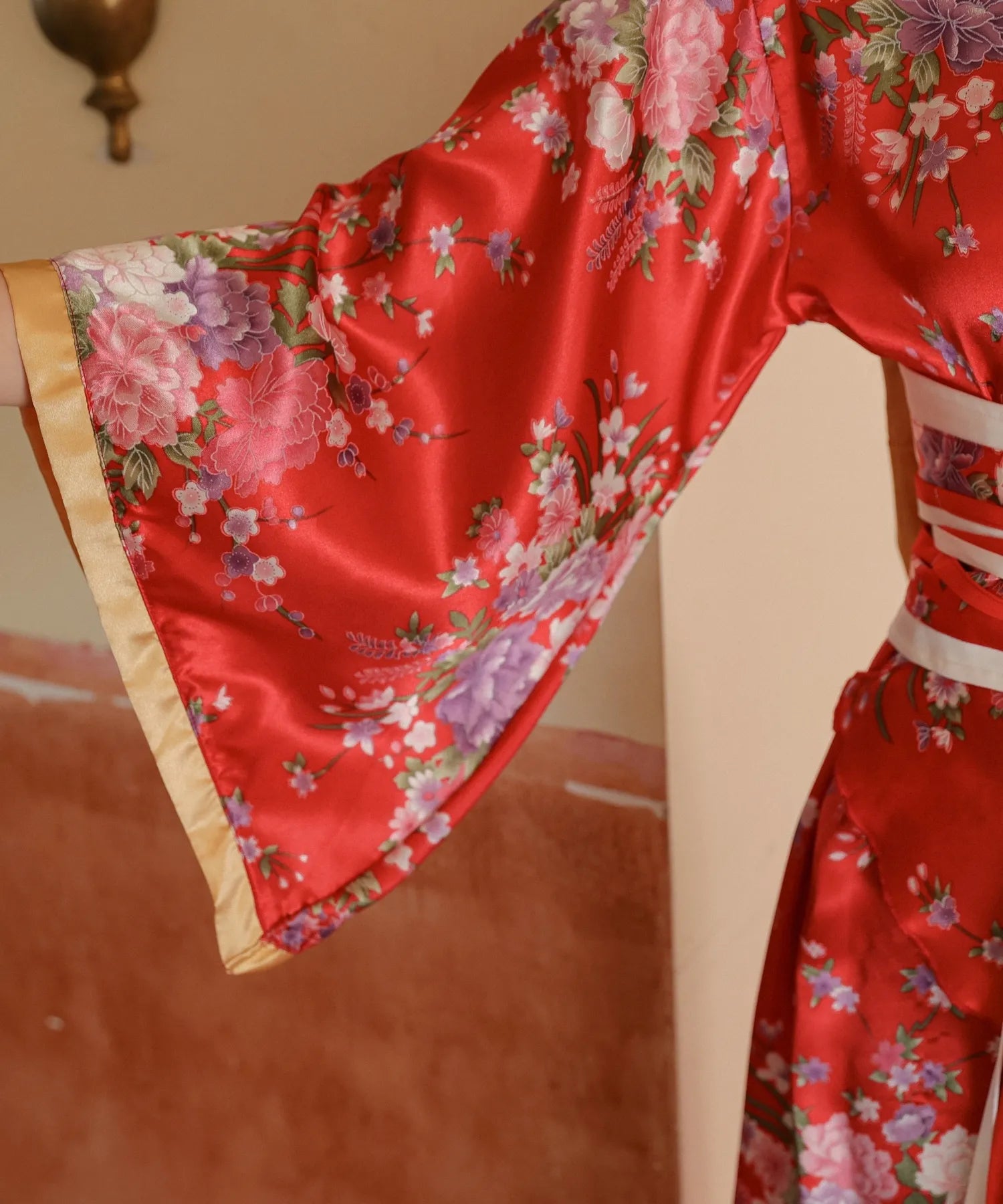 艶レッド 後ろ下がり&フリルの花魁コスチューム