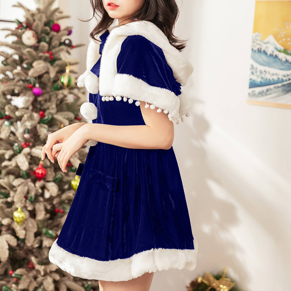 Ribbon Santa Dress with Pompom Cape