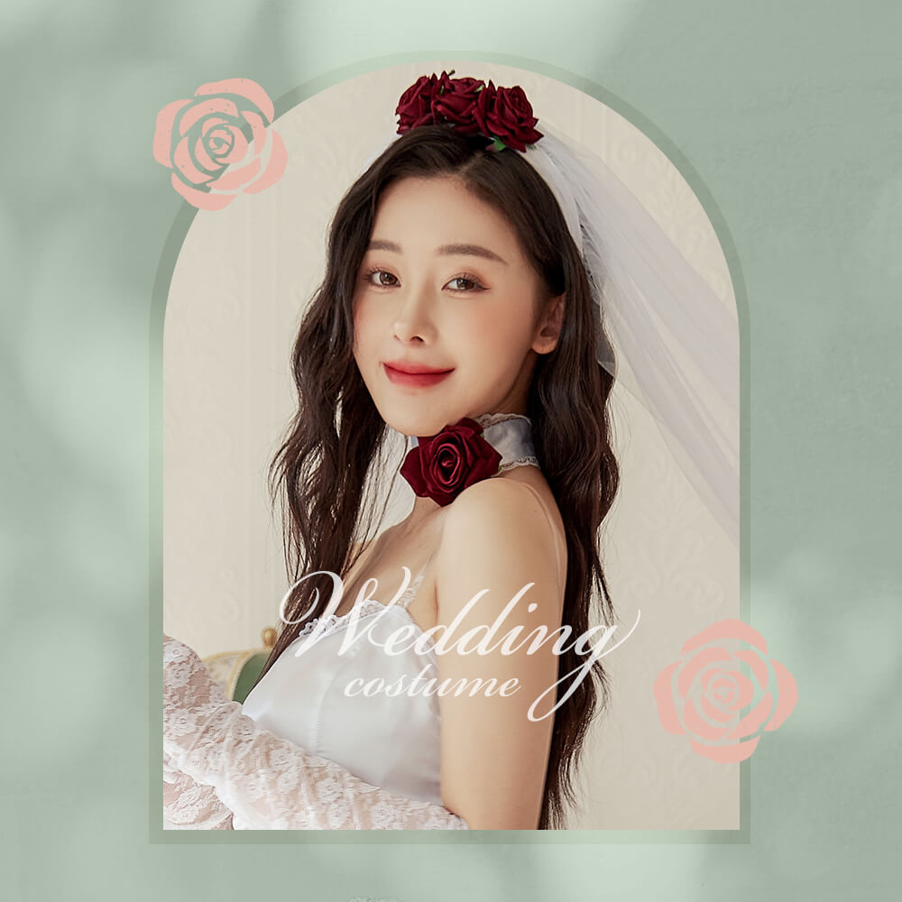 Wedding Costume with Wine Red Roses