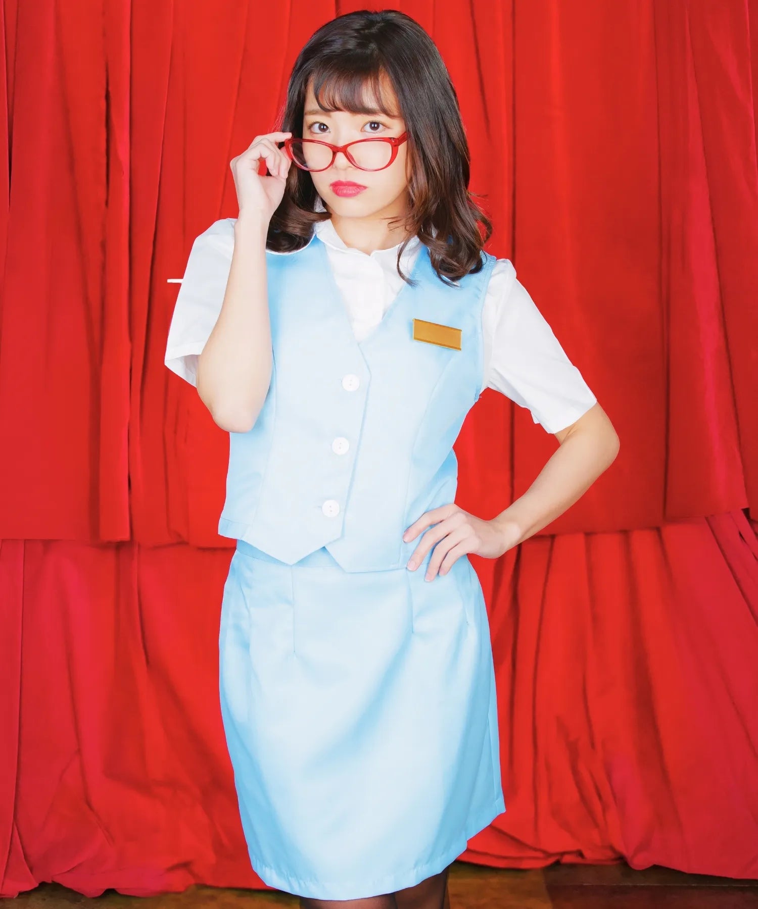 シャツはお好みで! 伊達眼鏡・ネームプレート付き オフィスレディ 4点セット