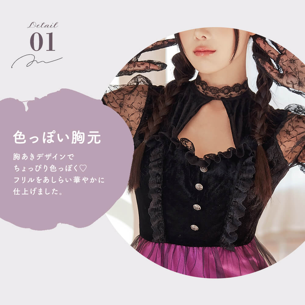 Black Lace and Purple Cat Costume with Tail