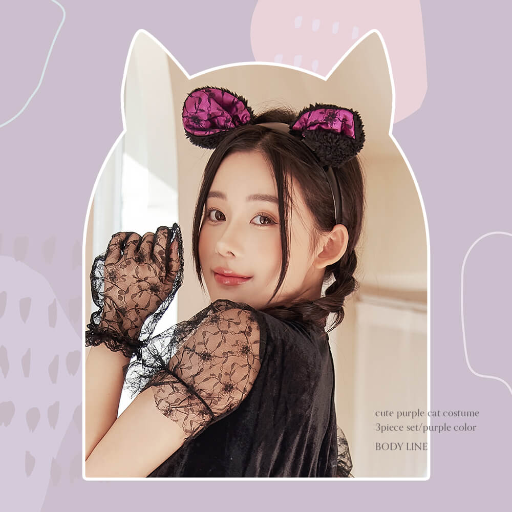 Black Lace and Purple Cat Costume with Tail