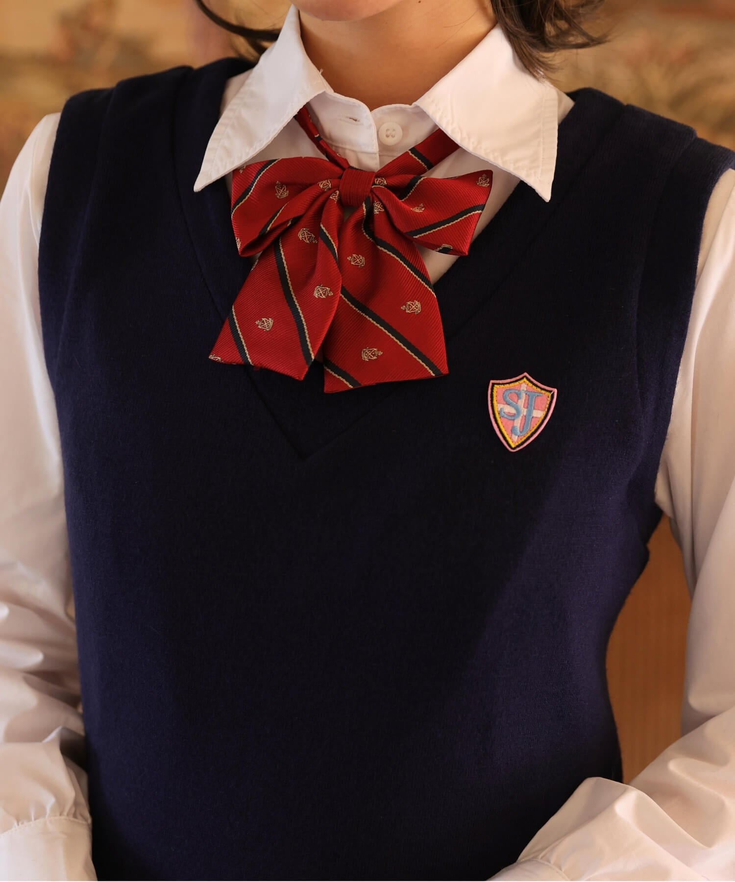ベスト×ブルーチェックスカート長袖制服セット
