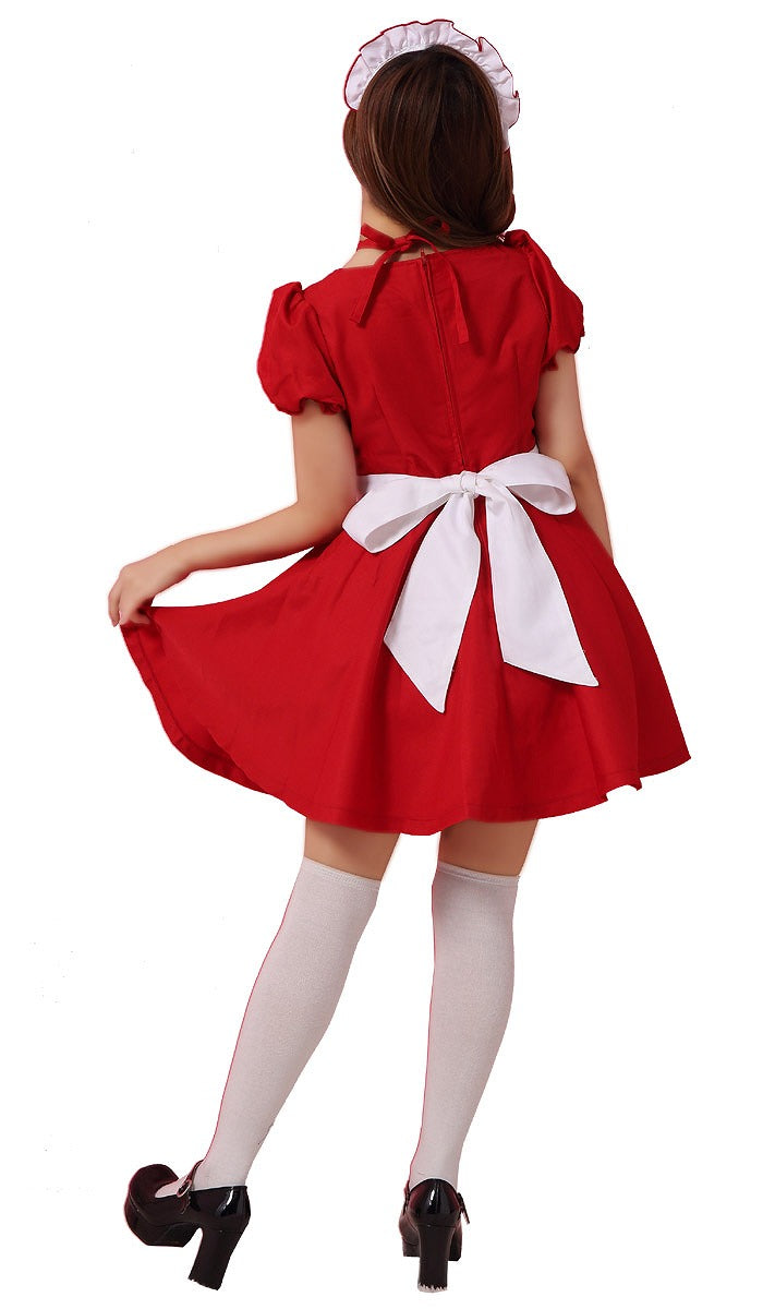Neck Cross Button Frill Apron Maid Outfit
