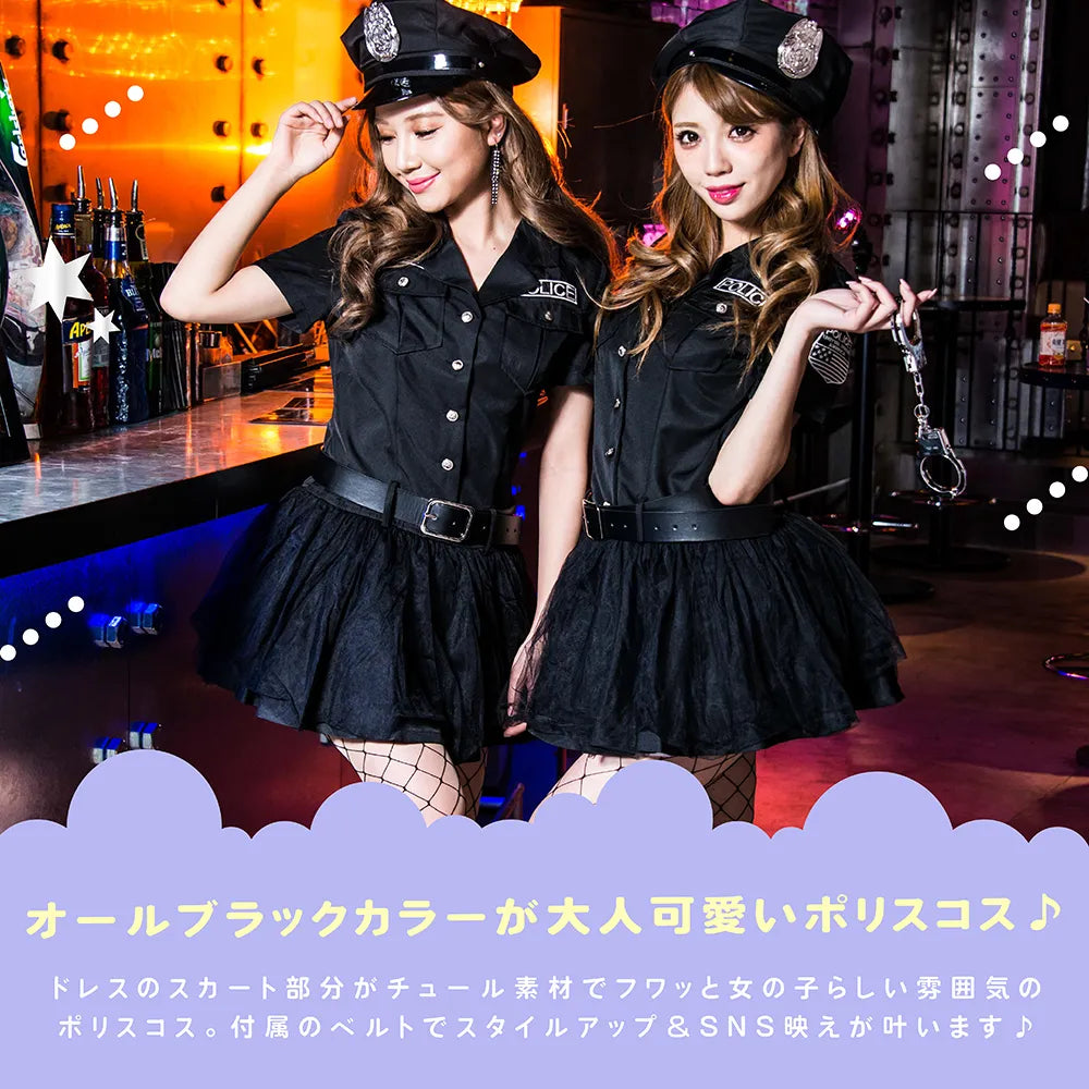 手錠付き! シャツワンピース型ブラックポリス4点セット