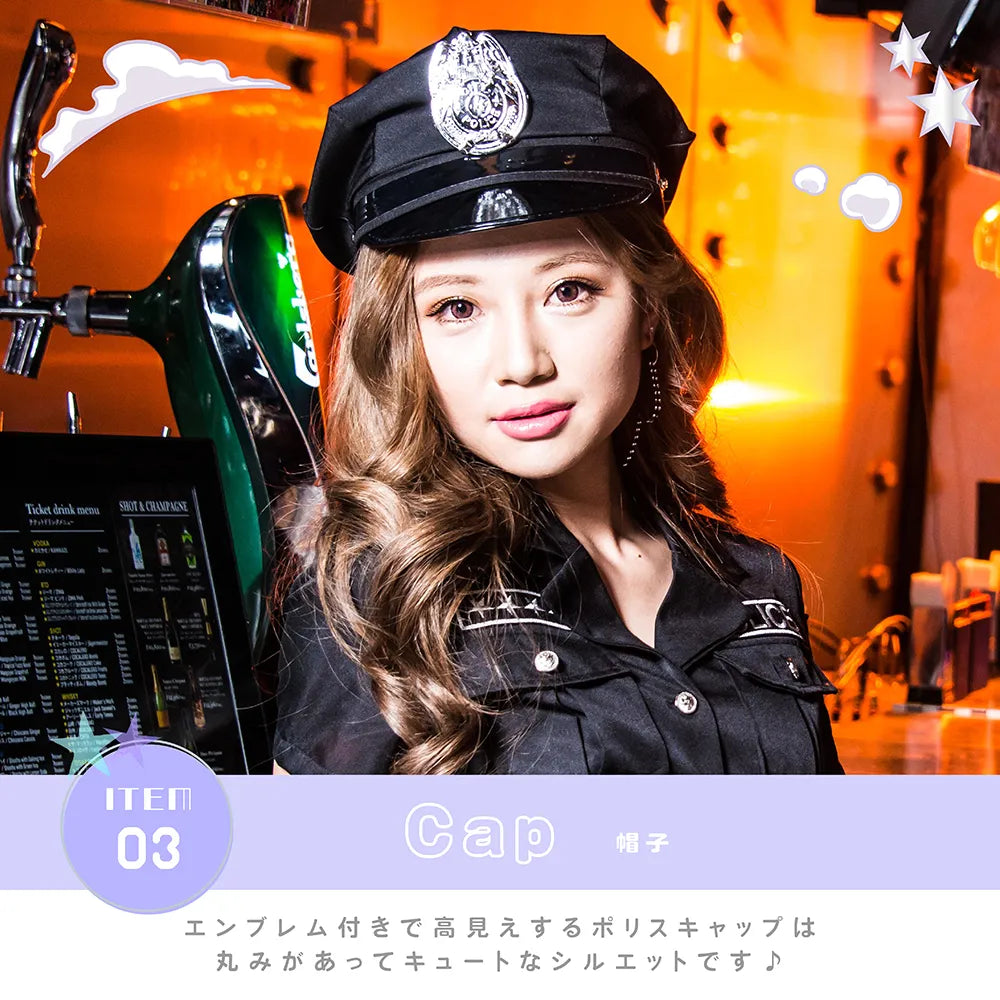 3-Piece Black Police Shirt Dress Costume