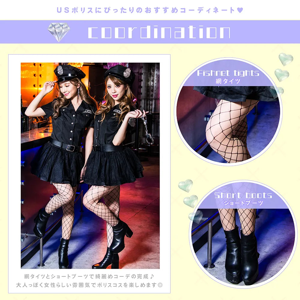 3-Piece Black Police Shirt Dress Costume