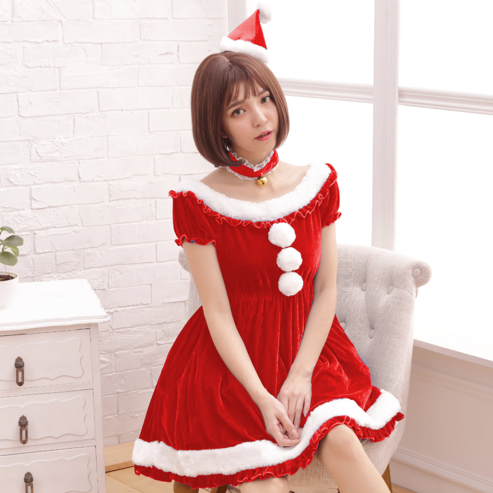 Frilled Santa dress with petite Santa hat