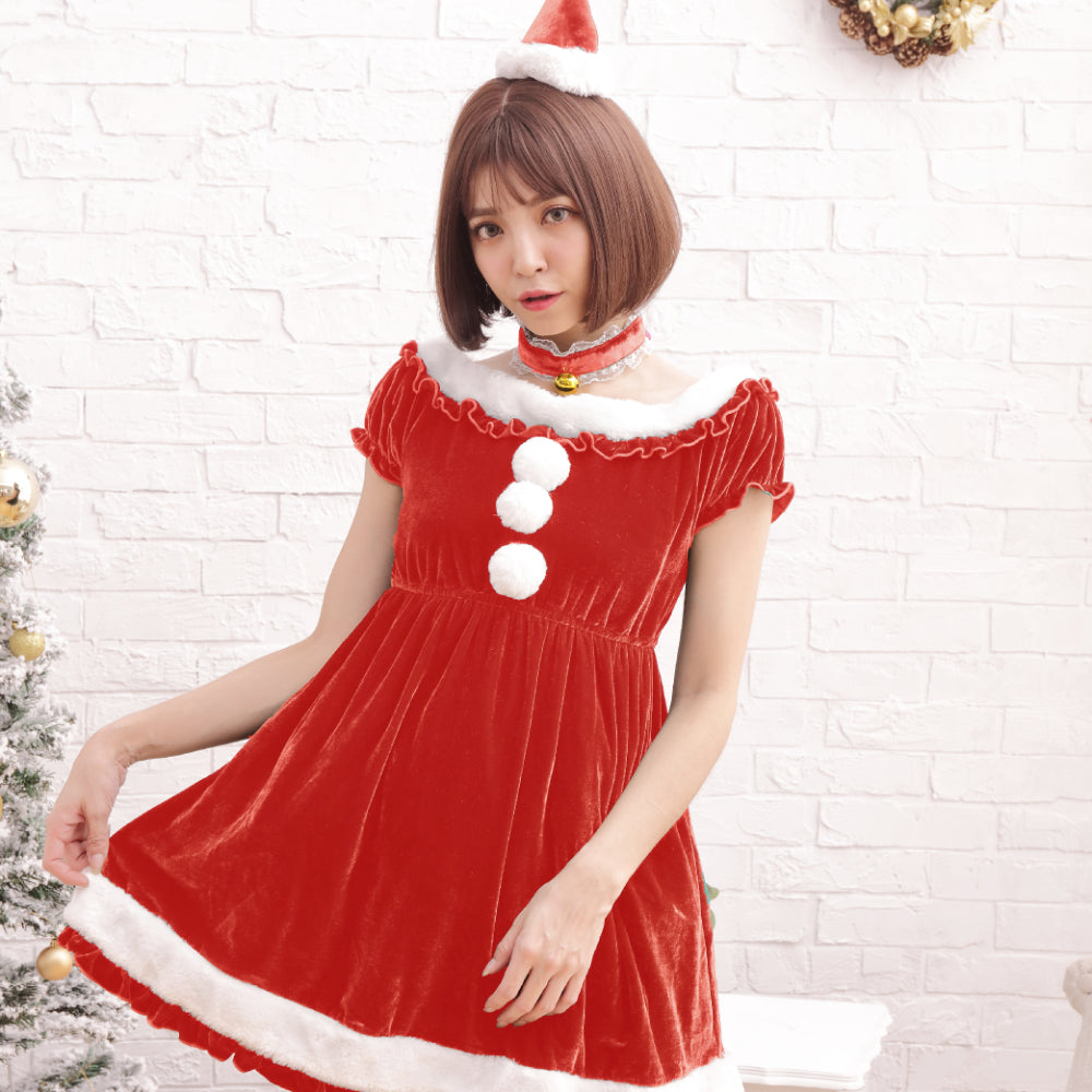 Frilled Santa dress with petite Santa hat