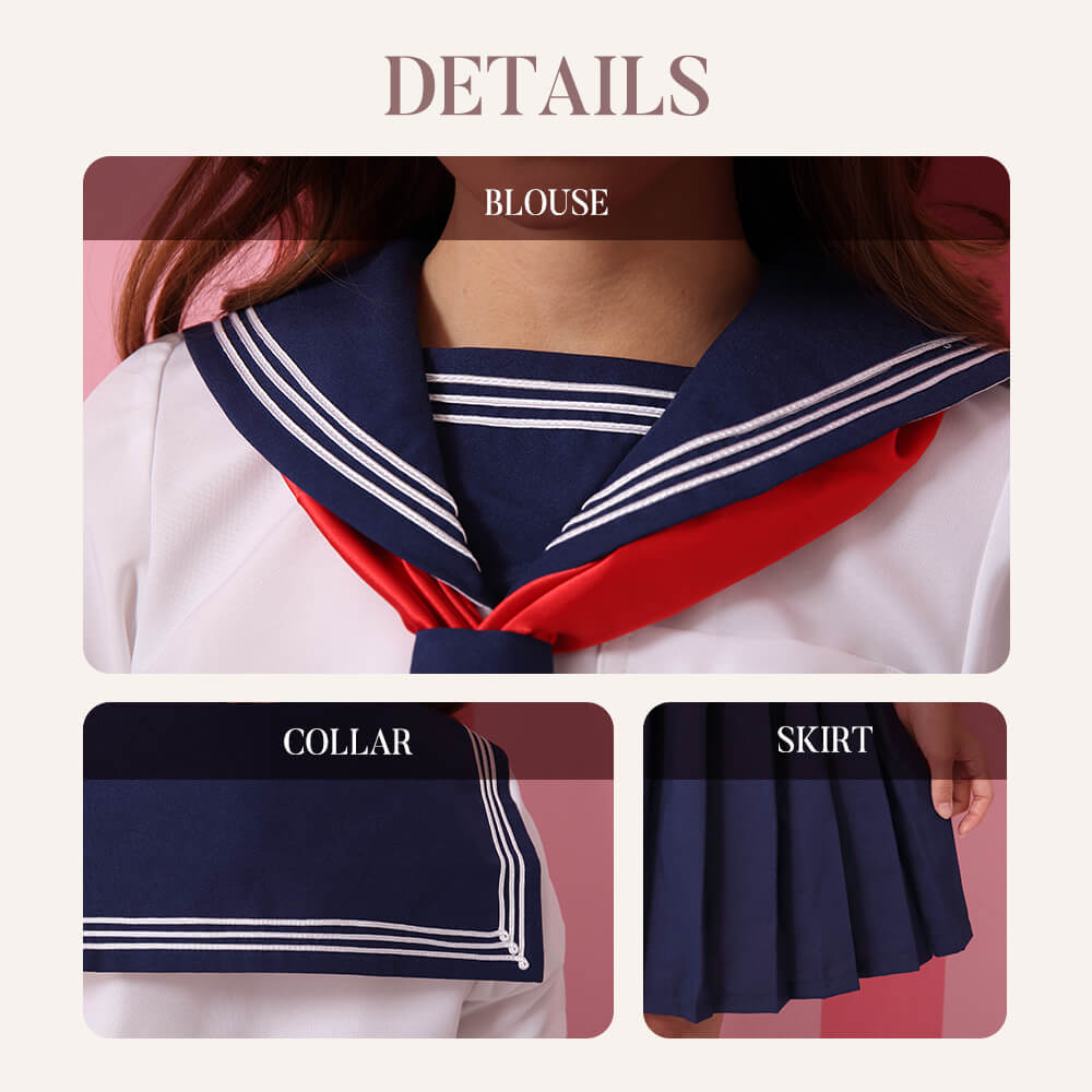 Navy blue x white x red length Sailor suit