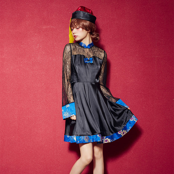see-through lace-up Jiang shi