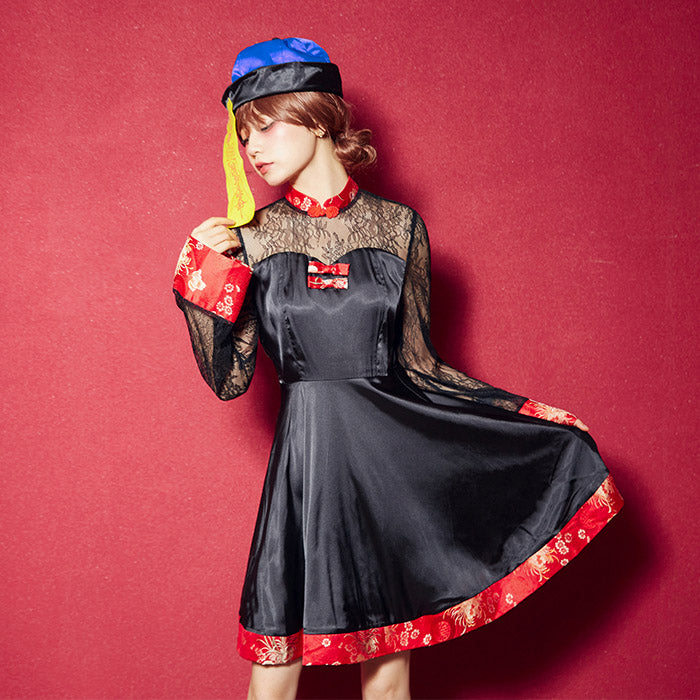 see-through lace-up Jiang shi