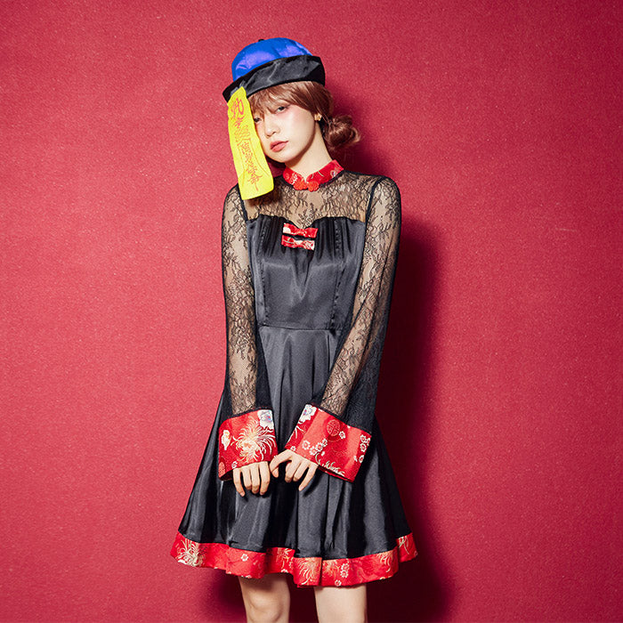 see-through lace-up Jiang shi