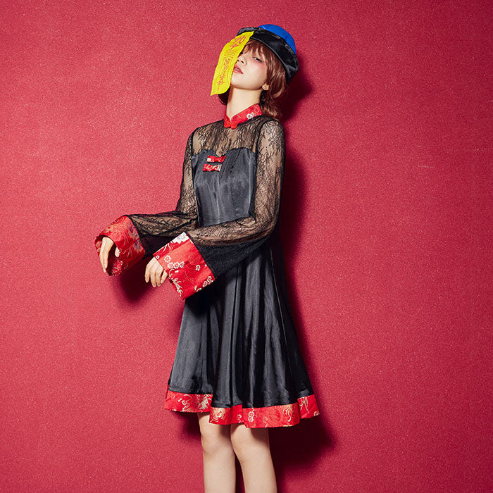 see-through lace-up Jiang shi