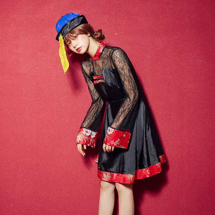 see-through lace-up Jiang shi