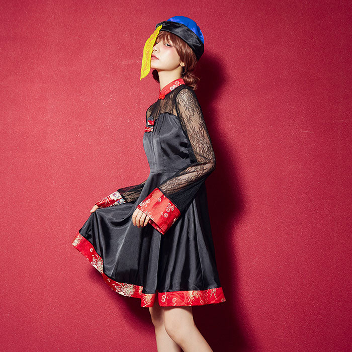 see-through lace-up Jiang shi