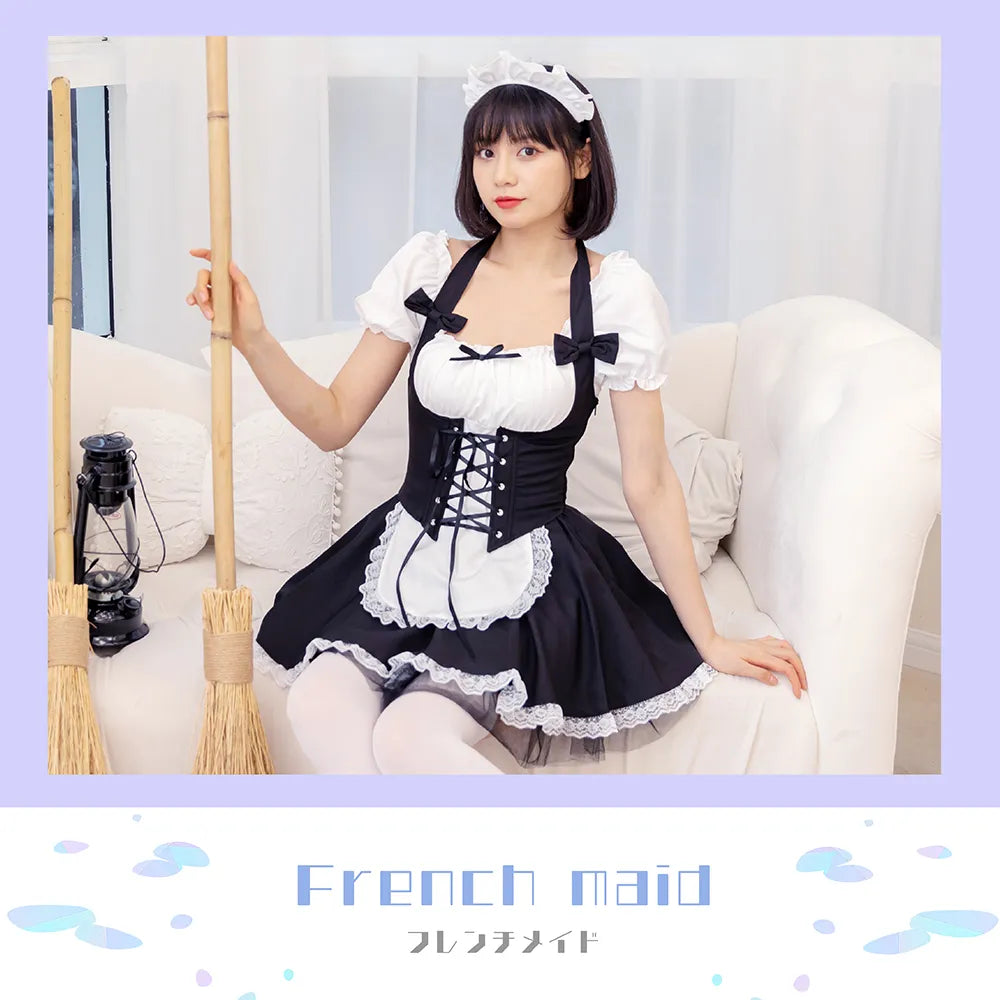 French Maid 3-Piece Braided Corset Maid Outfit Set