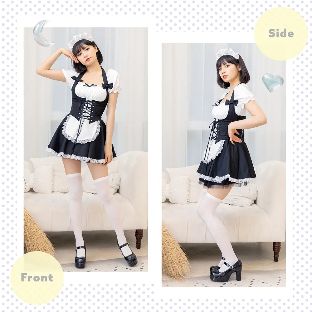 French Maid 3-Piece Braided Corset Maid Outfit Set