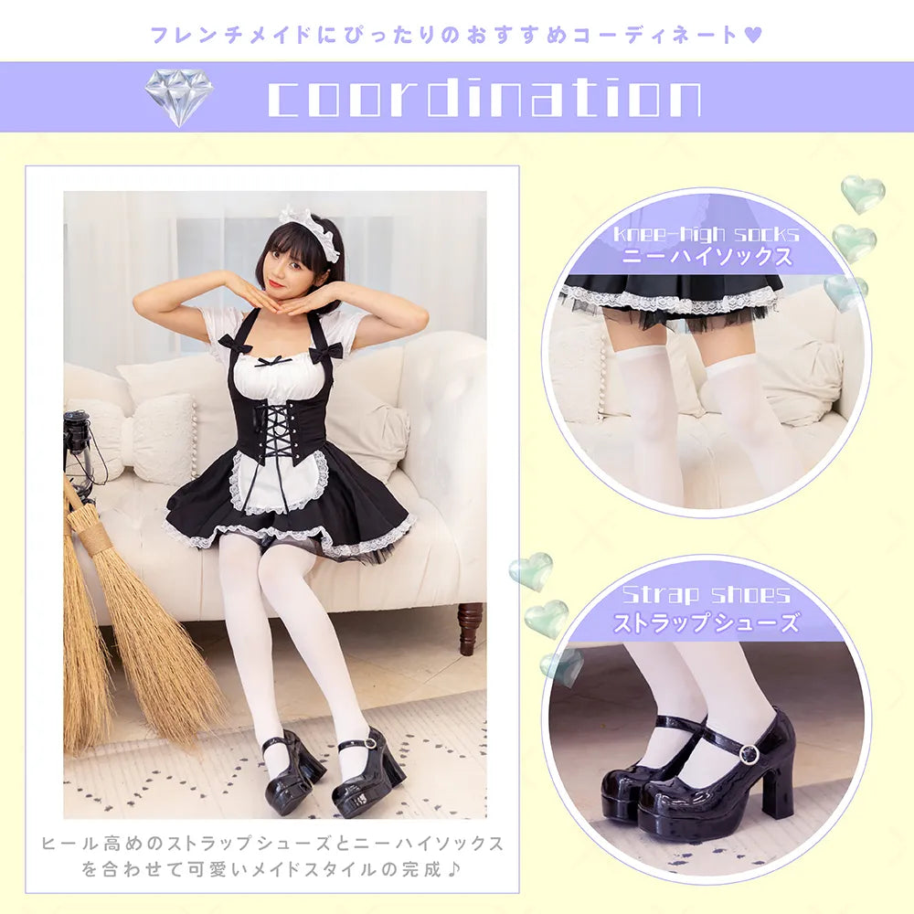 French Maid 3-Piece Braided Corset Maid Outfit Set