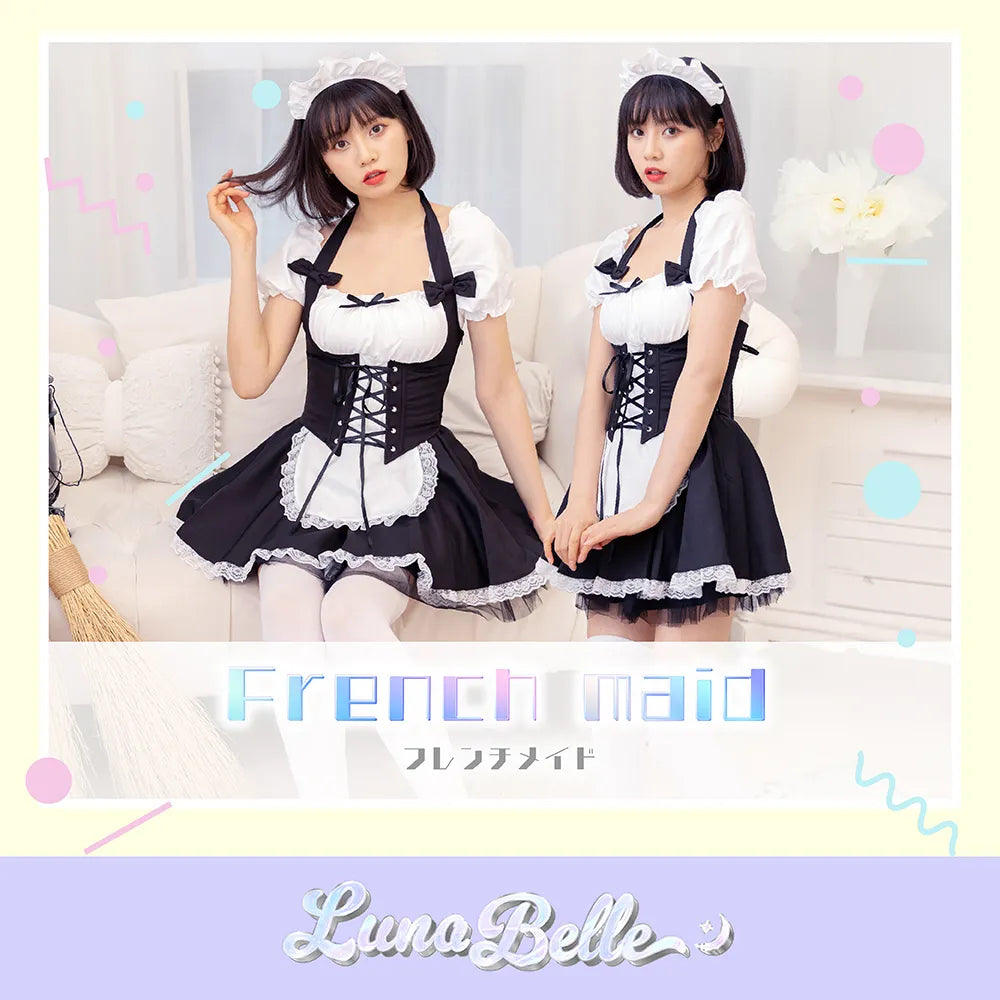 French Maid 3-Piece Braided Corset Maid Outfit Set