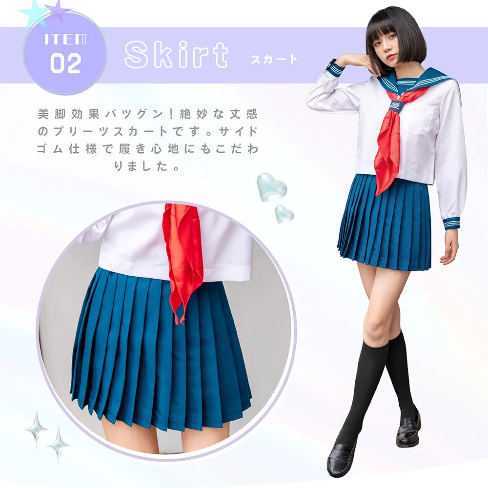 Navy blue, white and red long-sleeved standard sailor uniform
