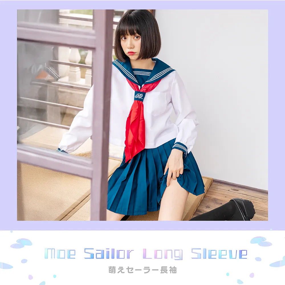Navy blue, white and red long-sleeved standard sailor uniform