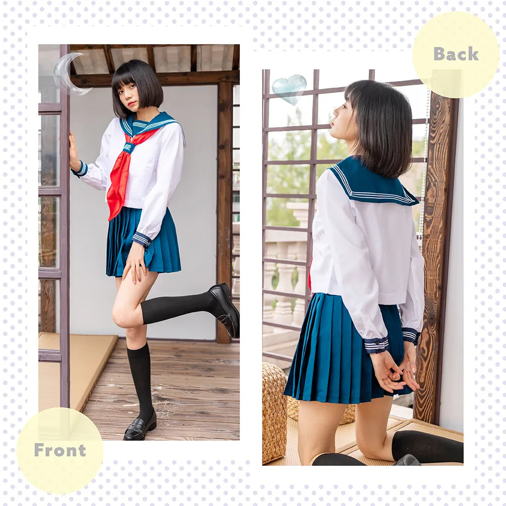 Navy blue, white and red long-sleeved standard sailor uniform