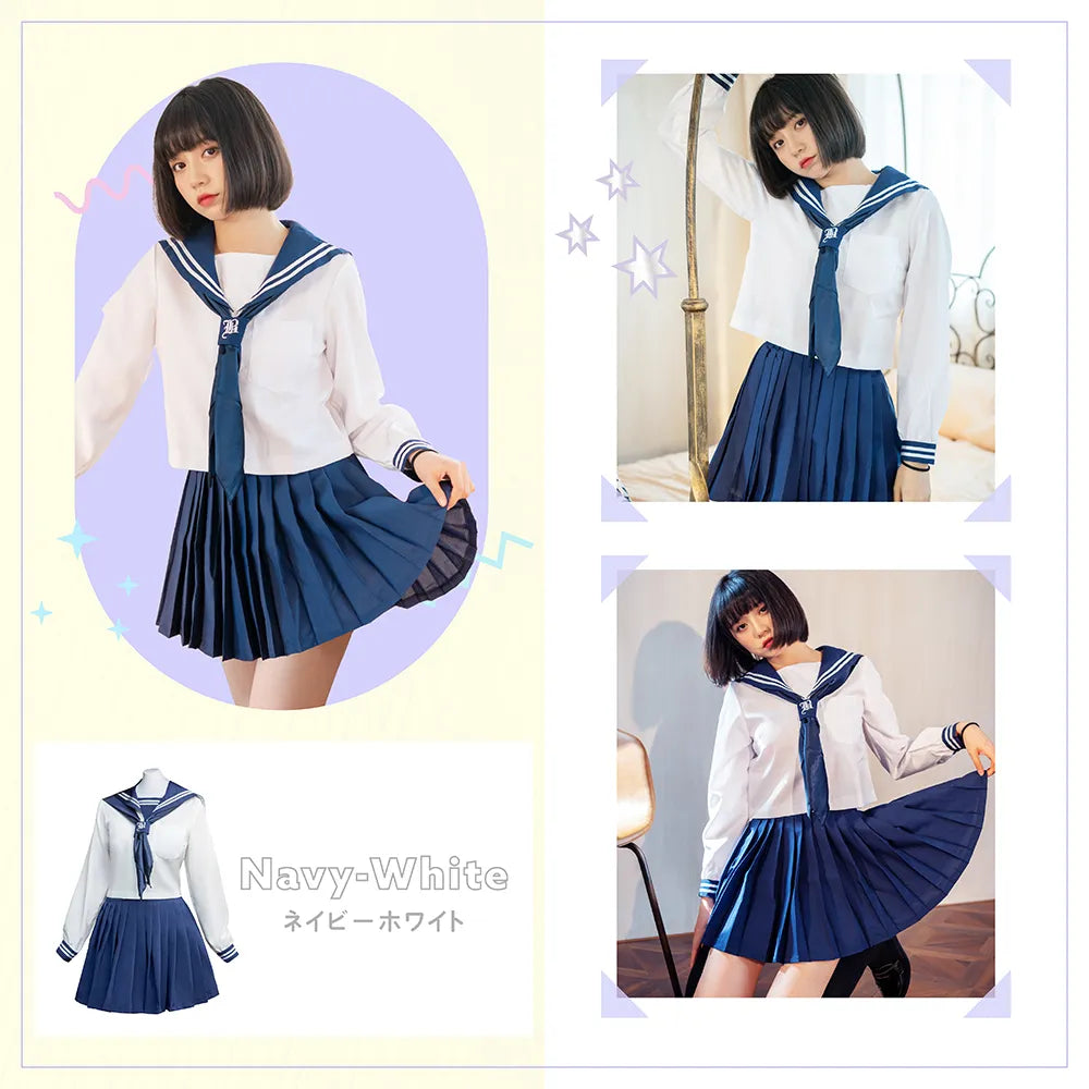 控えめ紺×白長袖セーラー服