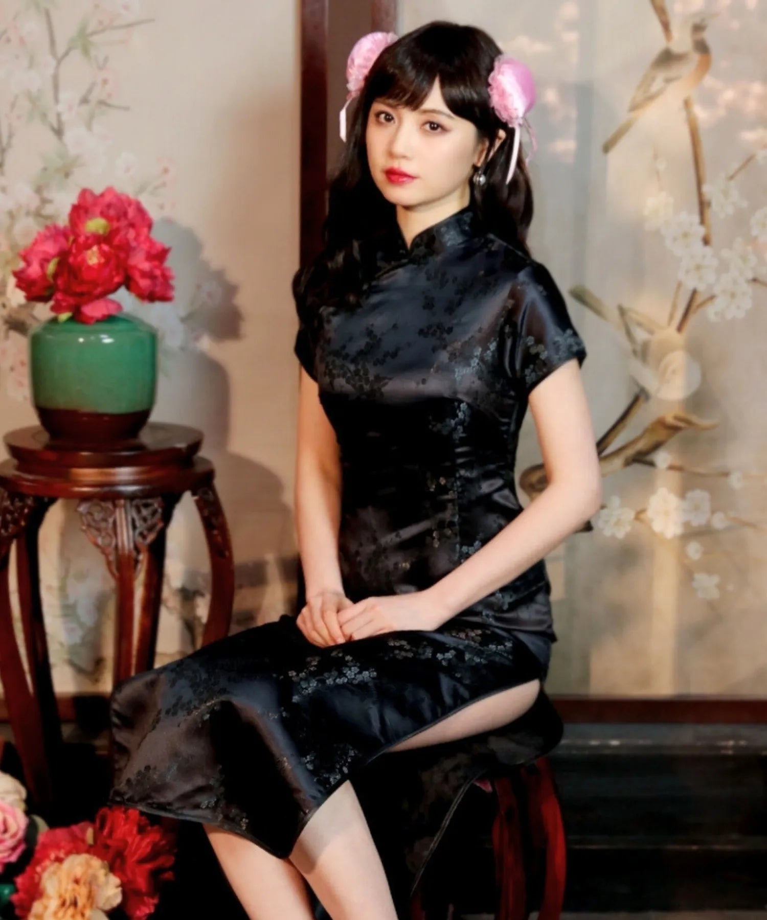 Plum Pattern China Dress -Mini Length Long Length-
