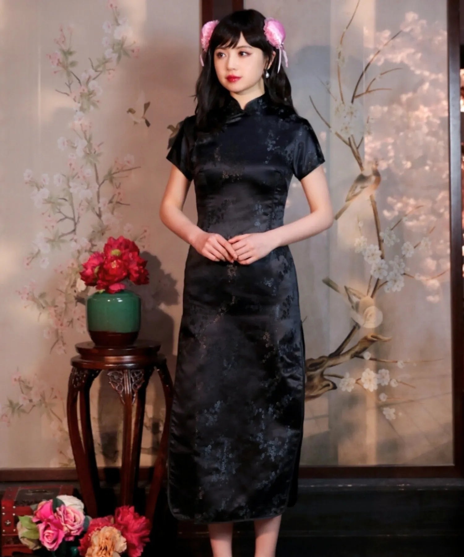 Plum Pattern China Dress -Mini Length Long Length-