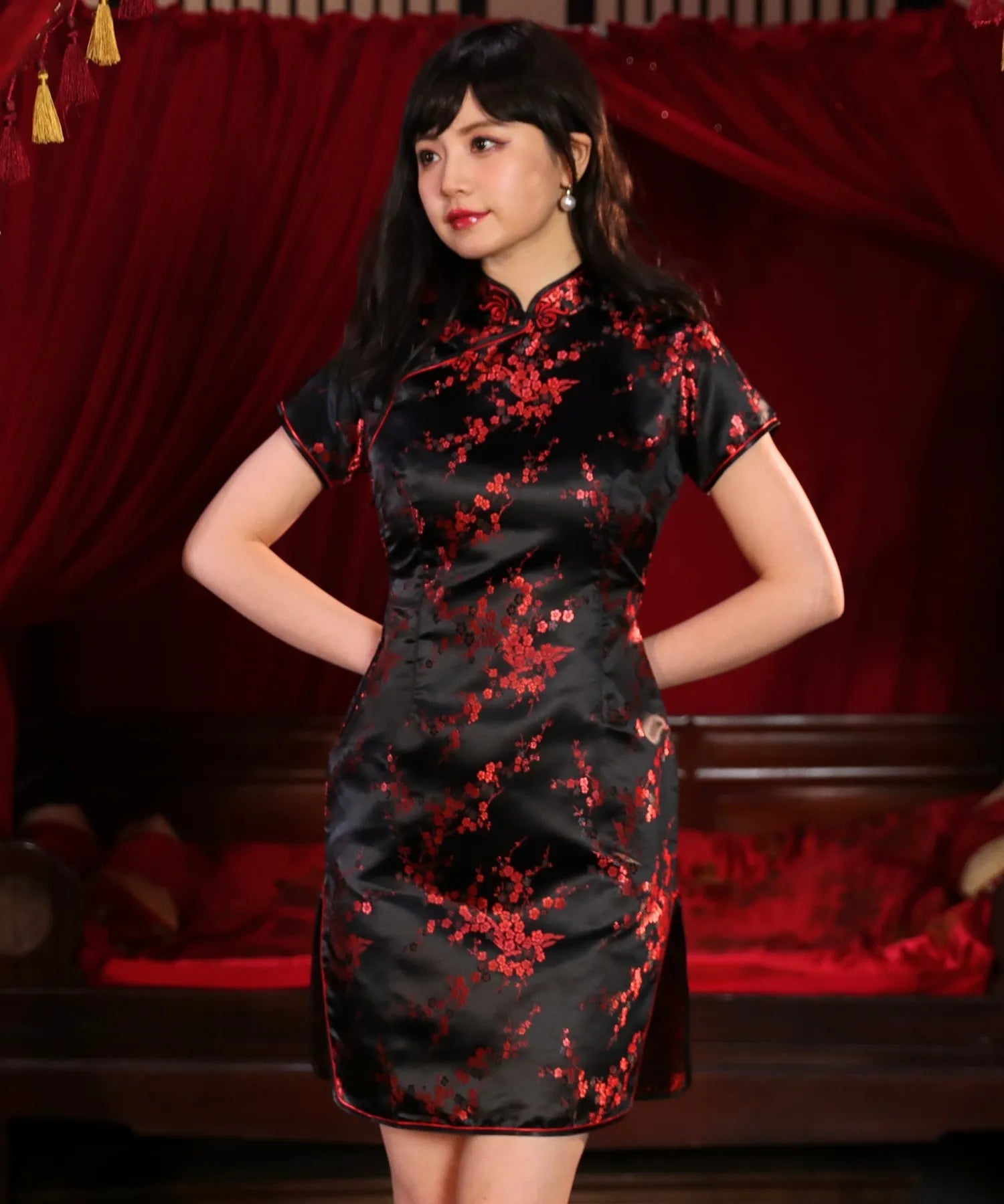 チャイナドレス 梅柄ショート