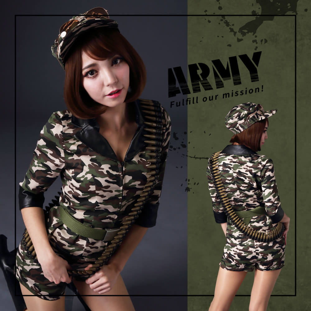 Short pants style Army costume with sunglasses and bullets