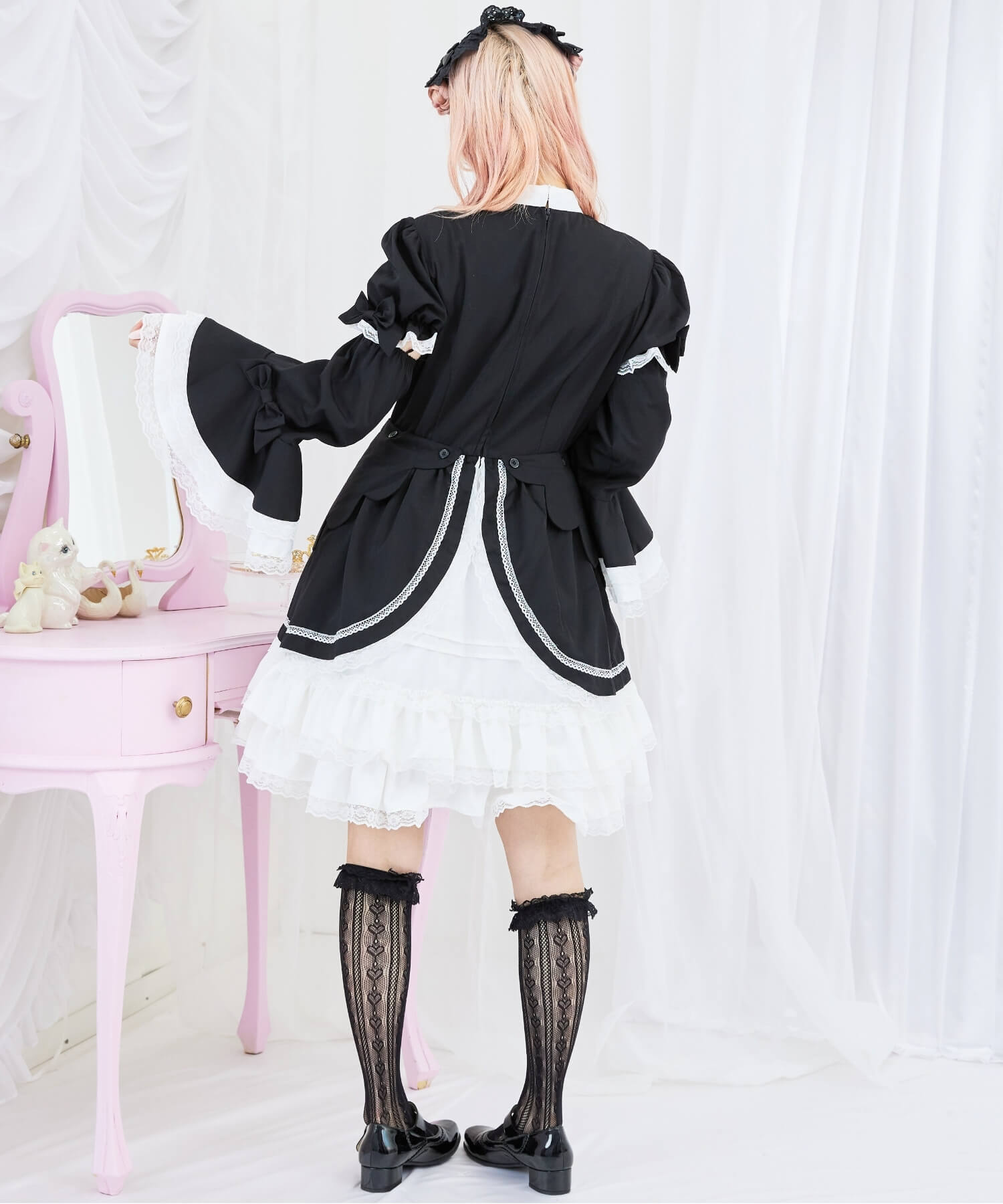 2way scallop frill princess sleeve dress 3-piece set