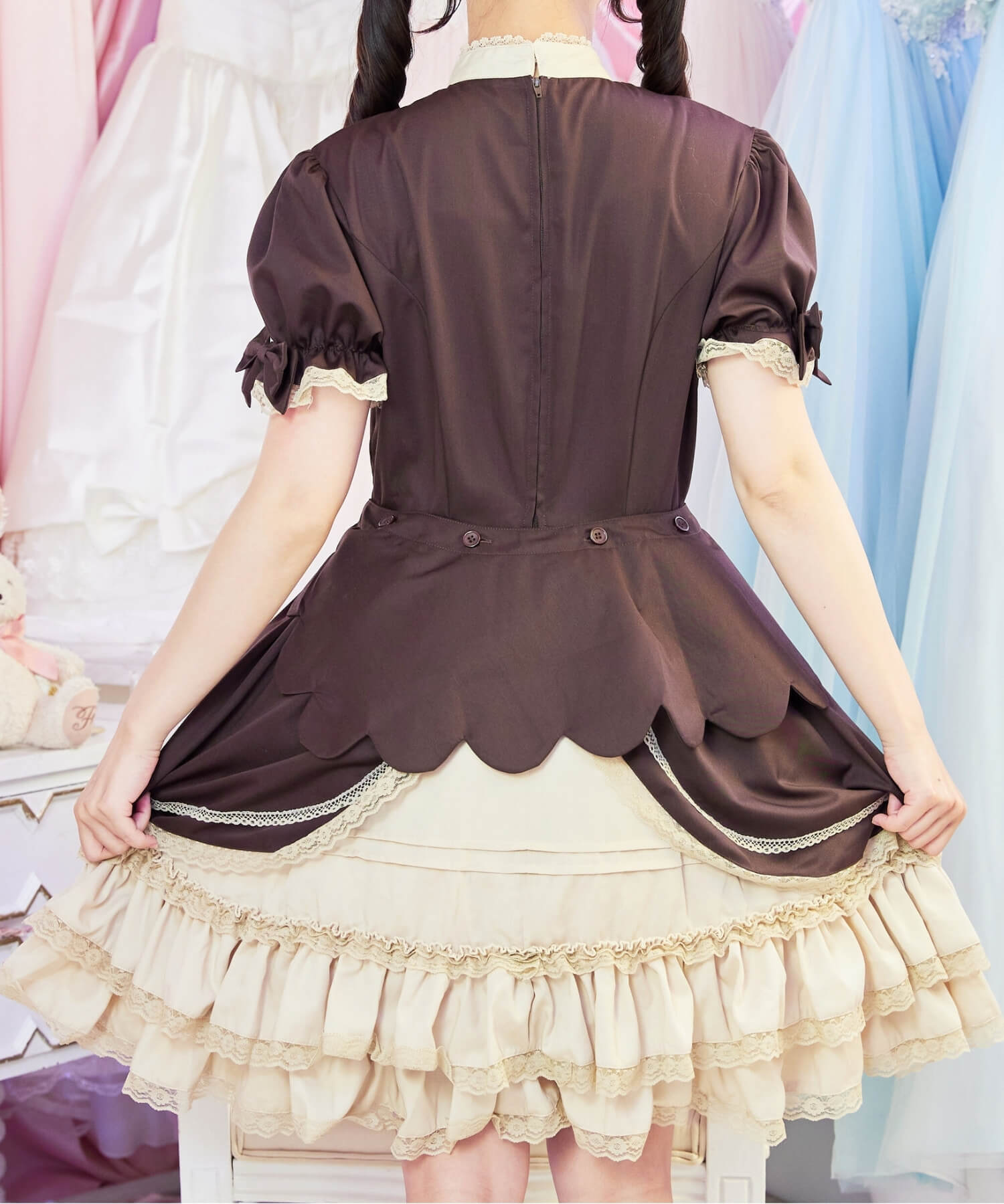 2way scallop frill princess sleeve dress 3-piece set