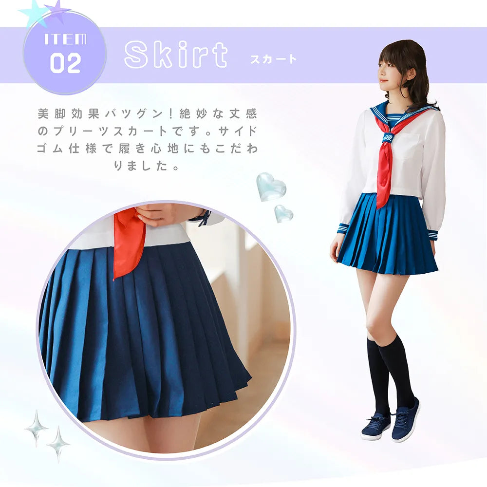 清純派!白紺ベース×赤スカーフの長袖セーラー服