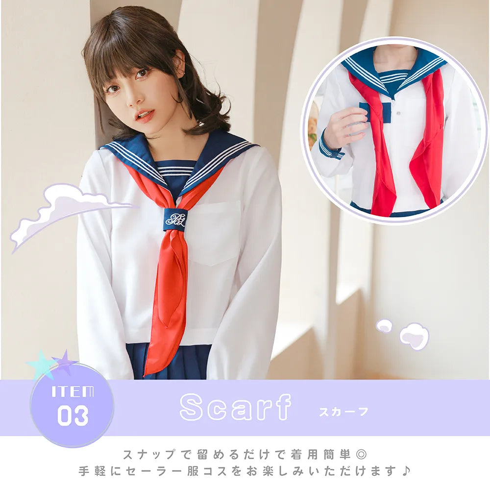 清純派!白紺ベース×赤スカーフの長袖セーラー服