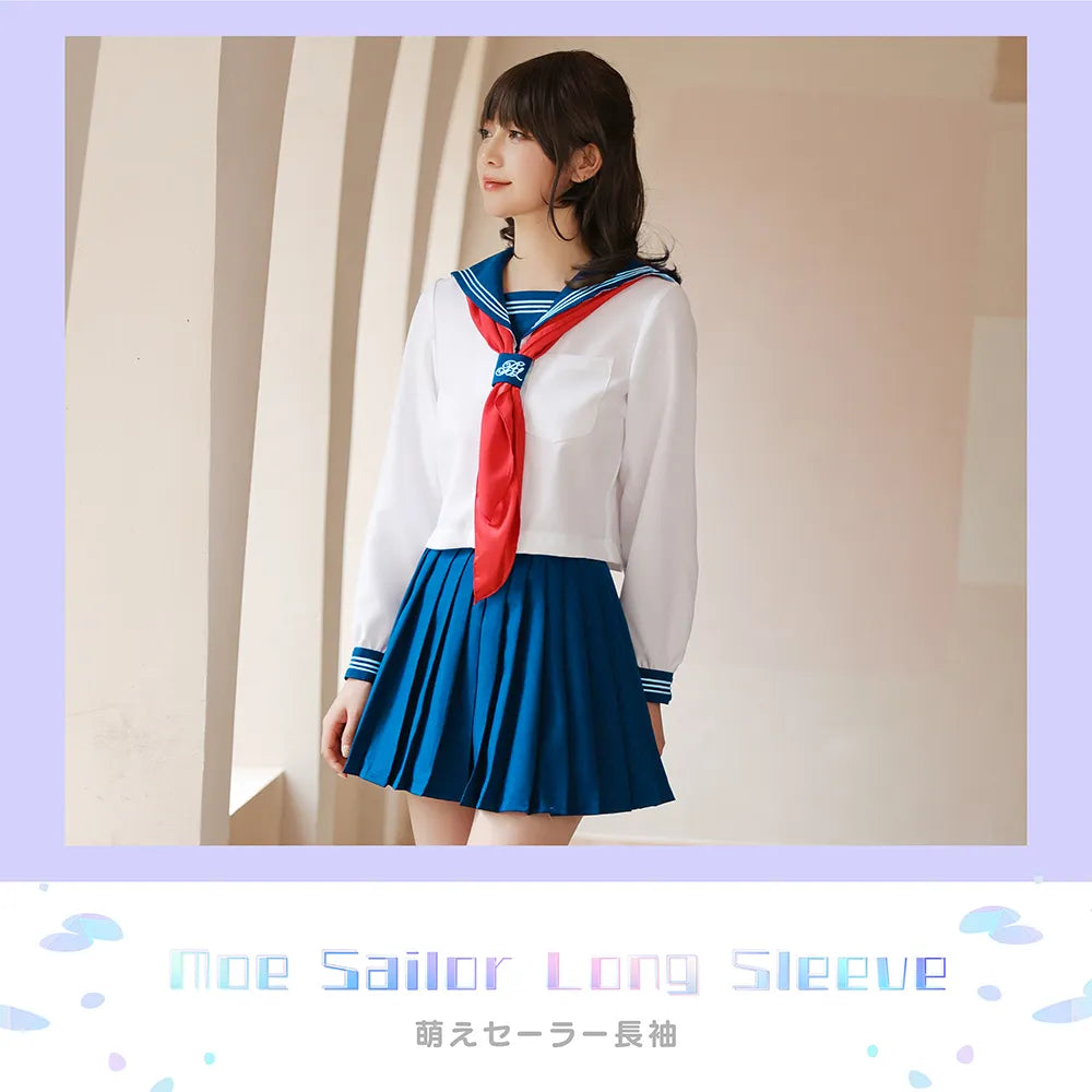 清純派!白紺ベース×赤スカーフの長袖セーラー服