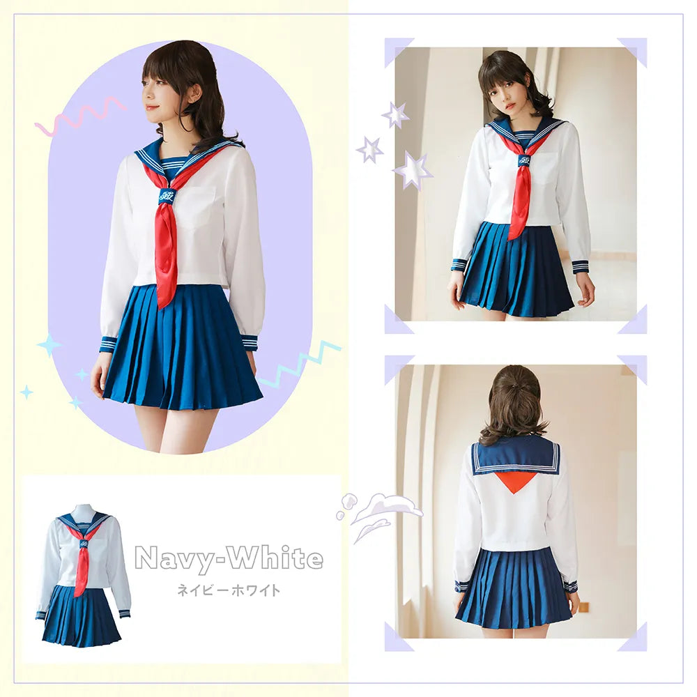 清純派!白紺ベース×赤スカーフの長袖セーラー服