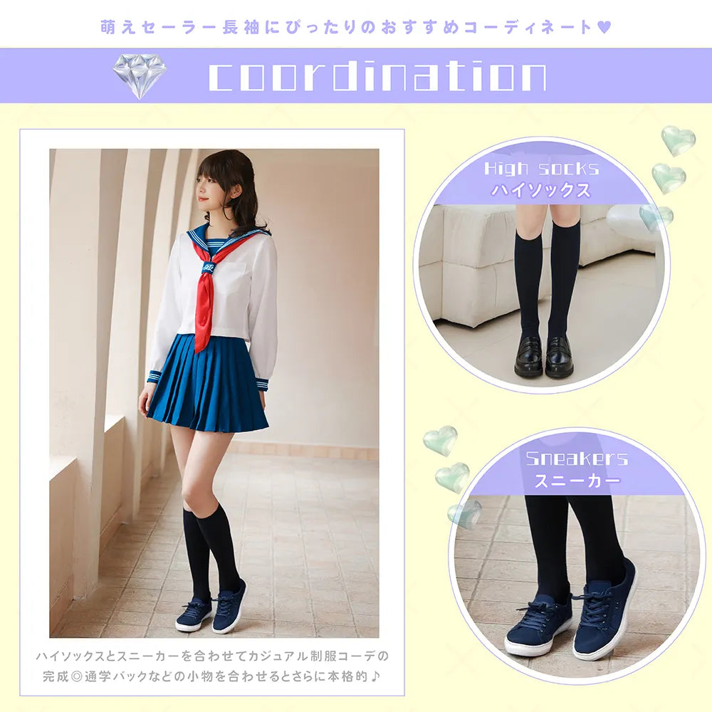 清純派!白紺ベース×赤スカーフの長袖セーラー服
