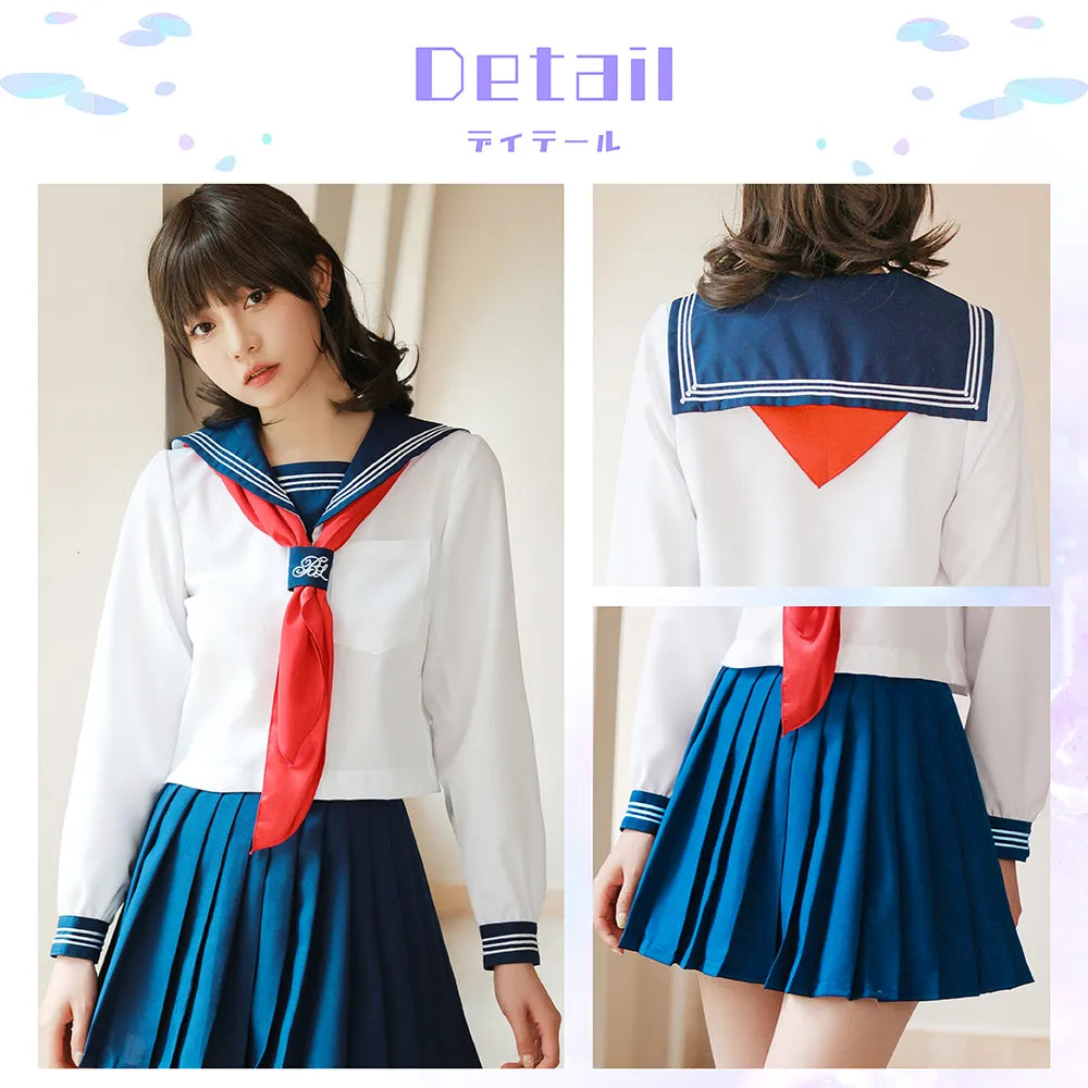 清純派!白紺ベース×赤スカーフの長袖セーラー服