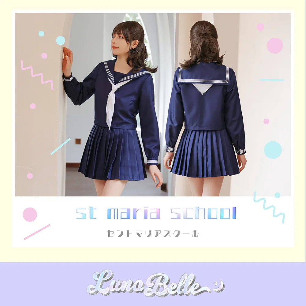 Navy blue long-sleeved sailor uniform with a pure white scarf