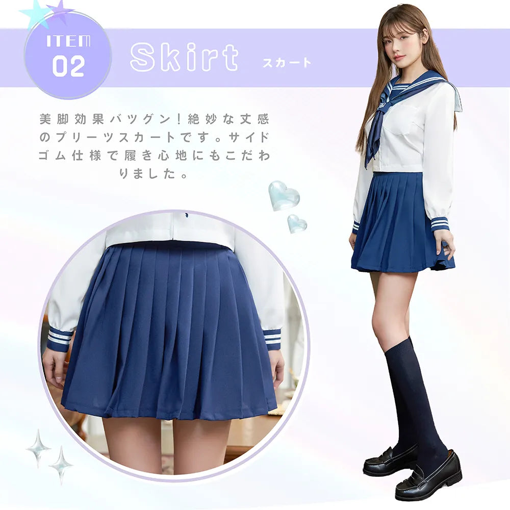 Pure white x navy long-sleeved sailor suit