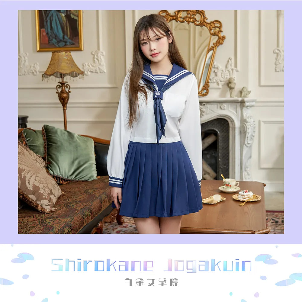 Pure white x navy long-sleeved sailor suit
